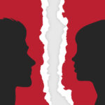 silhouette of a man and woman with a tear line in the middle_s