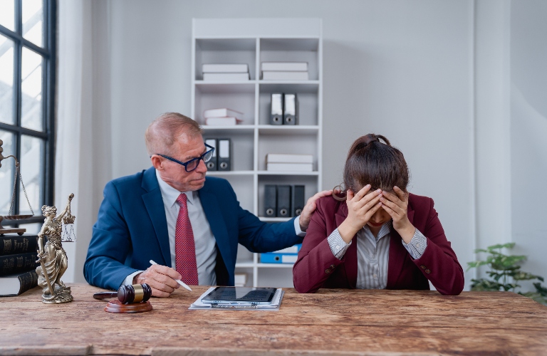 lawyer comforting client